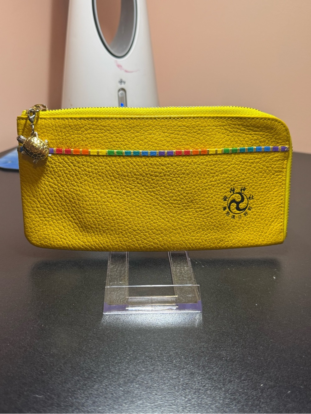 Leather Zip Wallet/pouch  with Rainbow Trim from Japan with cute turtle Sharm